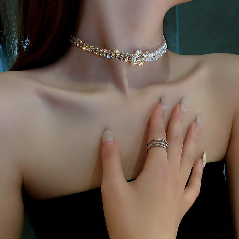 Collier en Diamant Et Perle.