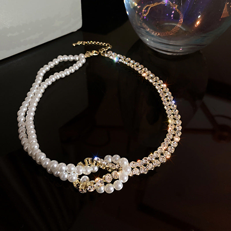 Collier en Diamant Et Perle.