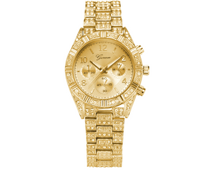 Montre de luxe Genève en acier inoxydable avec cristal quartz pour femmes