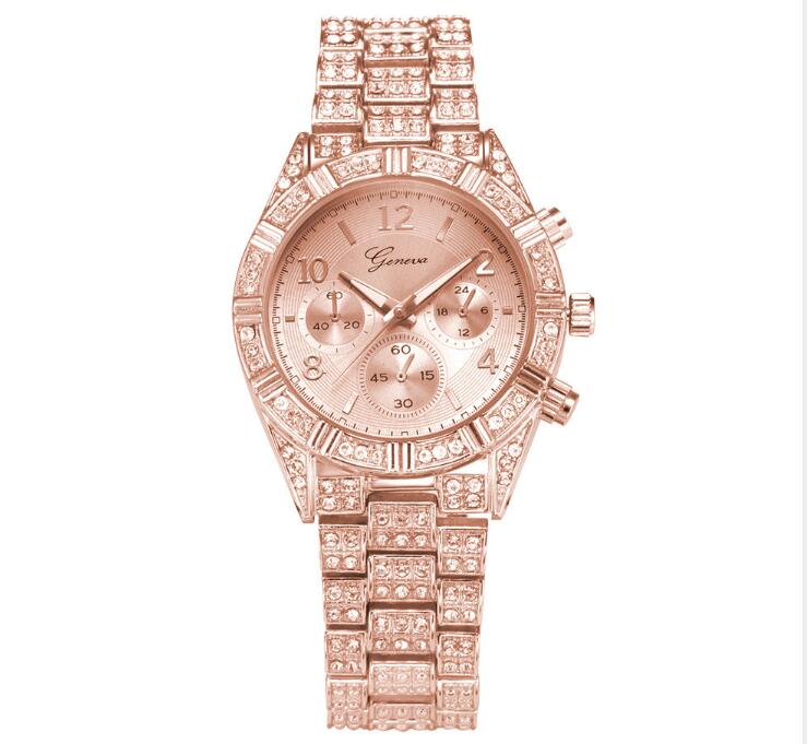 Montre de luxe Genève en acier inoxydable avec cristal quartz pour femmes