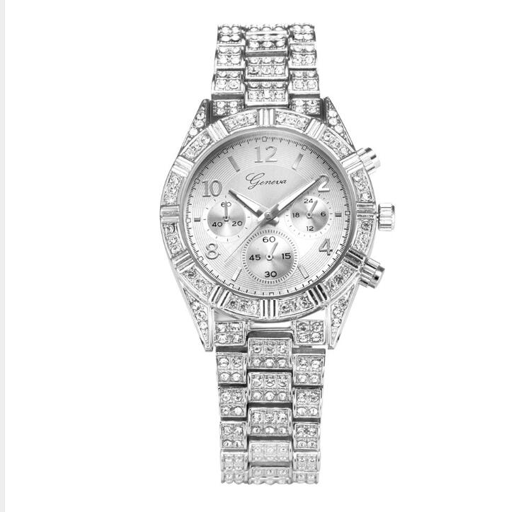 Montre de luxe Genève en acier inoxydable avec cristal quartz pour femmes