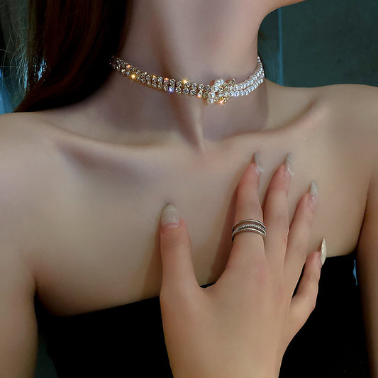 Collier en Diamant Et Perle.