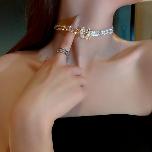 Collier en Diamant Et Perle.