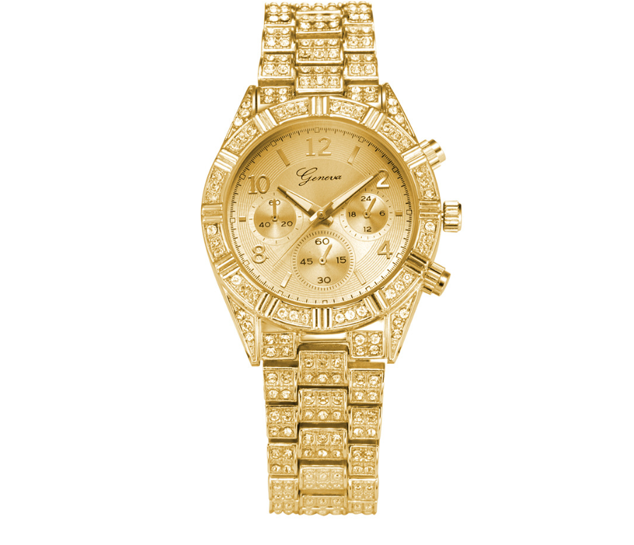 Montre de luxe Genève en acier inoxydable avec cristal quartz pour femmes