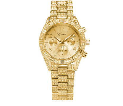 Montre de luxe Genève en acier inoxydable avec cristal quartz pour femmes