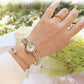 Magnifique montre à quartz pour femme dotée d'un bracelet en bambou.