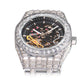 Montre mécanique avec cadran carré plein, diamants lumineux et design creux.