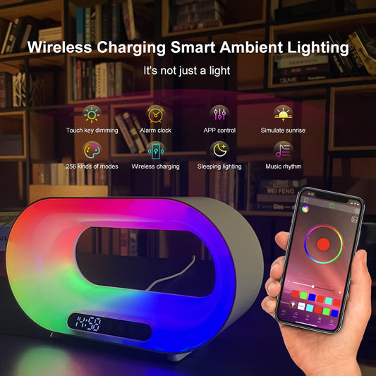 Chargeur sans fil Bluetooth avec petite lampe de nuit intégrée.